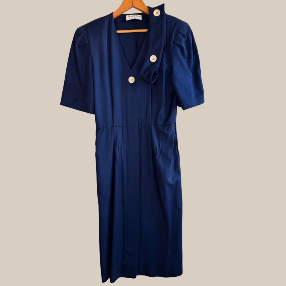Vintage 80s Albert Nipon Executive Dress w/Belt & Pockets